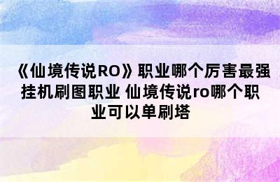 《仙境传说RO》职业哪个厉害最强挂机刷图职业 仙境传说ro哪个职业可以单刷塔